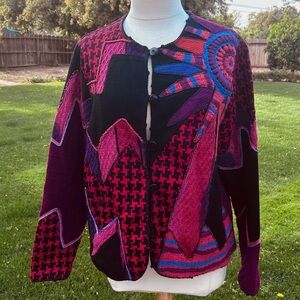 Spirit by Sandy Starkman Art to Wear Mixed Fabric Jacket | Size Large